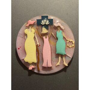 Handmade Lucinda Designs Pink & Glitter Round Pin Women Figures Folk Art Jewelry